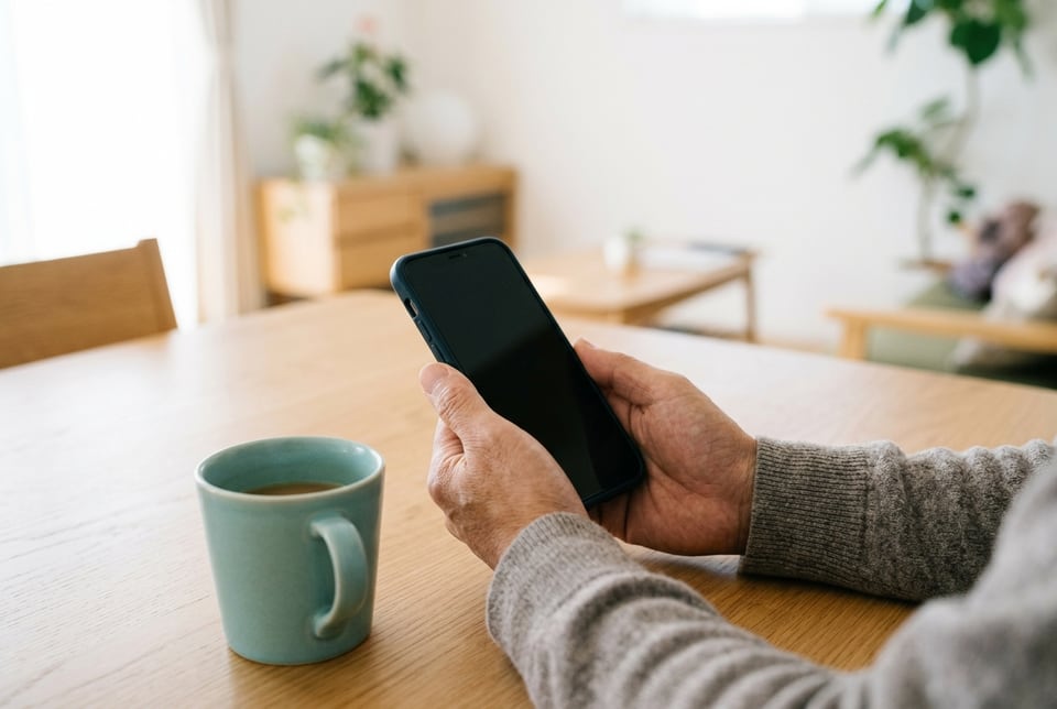 スマートフォンで予約する人の手元